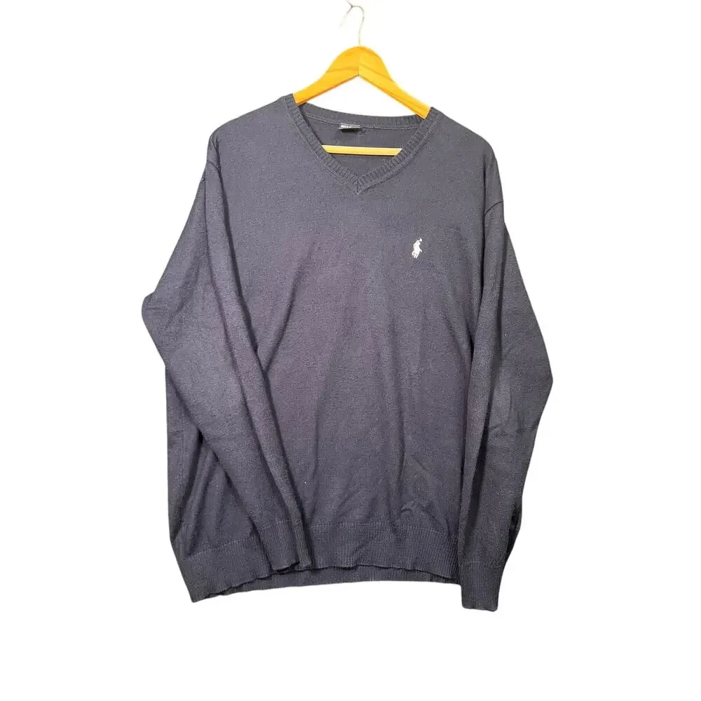 Polo Sport Ralph Lauren Sweater Mens 2XL Navy Blue V NECK Knit Thermal Shirt